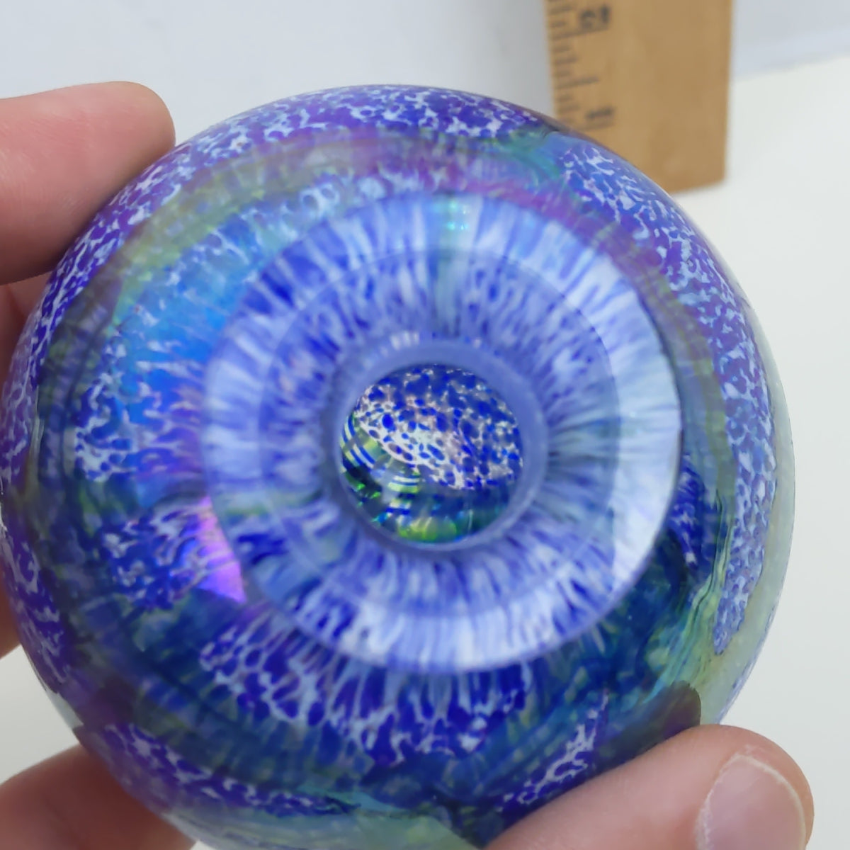 Vintage Perfume Bottle Art Glass Iridescent Globe Blue Home Vanity Decor
